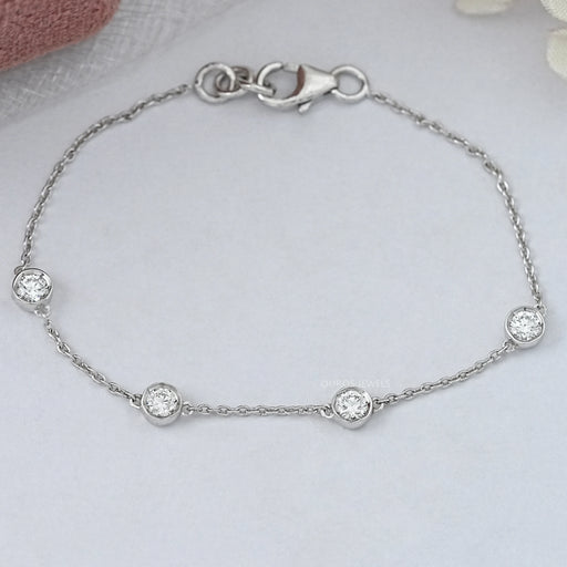 Round Diamond Bezel Set Chain Bracelet Bracelet