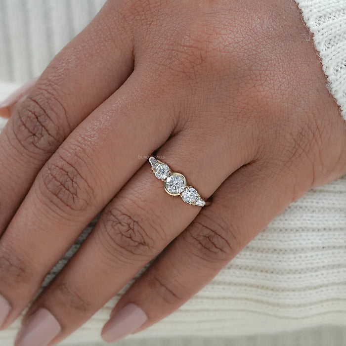 Five Stone Round And Tapered Baguette Cut Engagement Ring Rings