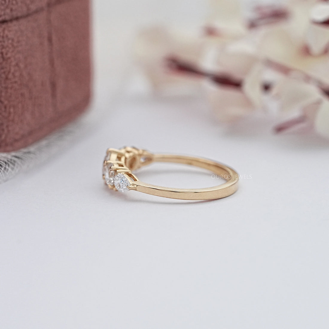 Round And Pear Diamond Five Stone Engagement Ring Rings