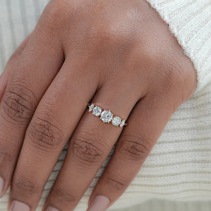 Five Stone Round And Marquise Diamond Engagement Ring Rings