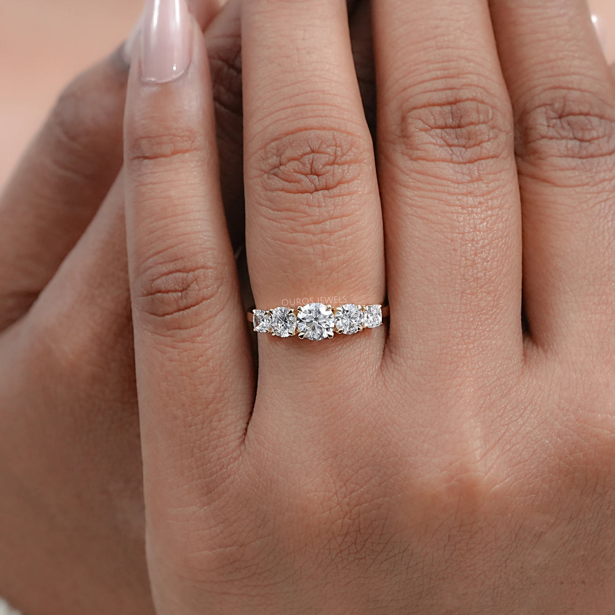 Cushion And Round Diamond Five Stone Engagement Ring Ring