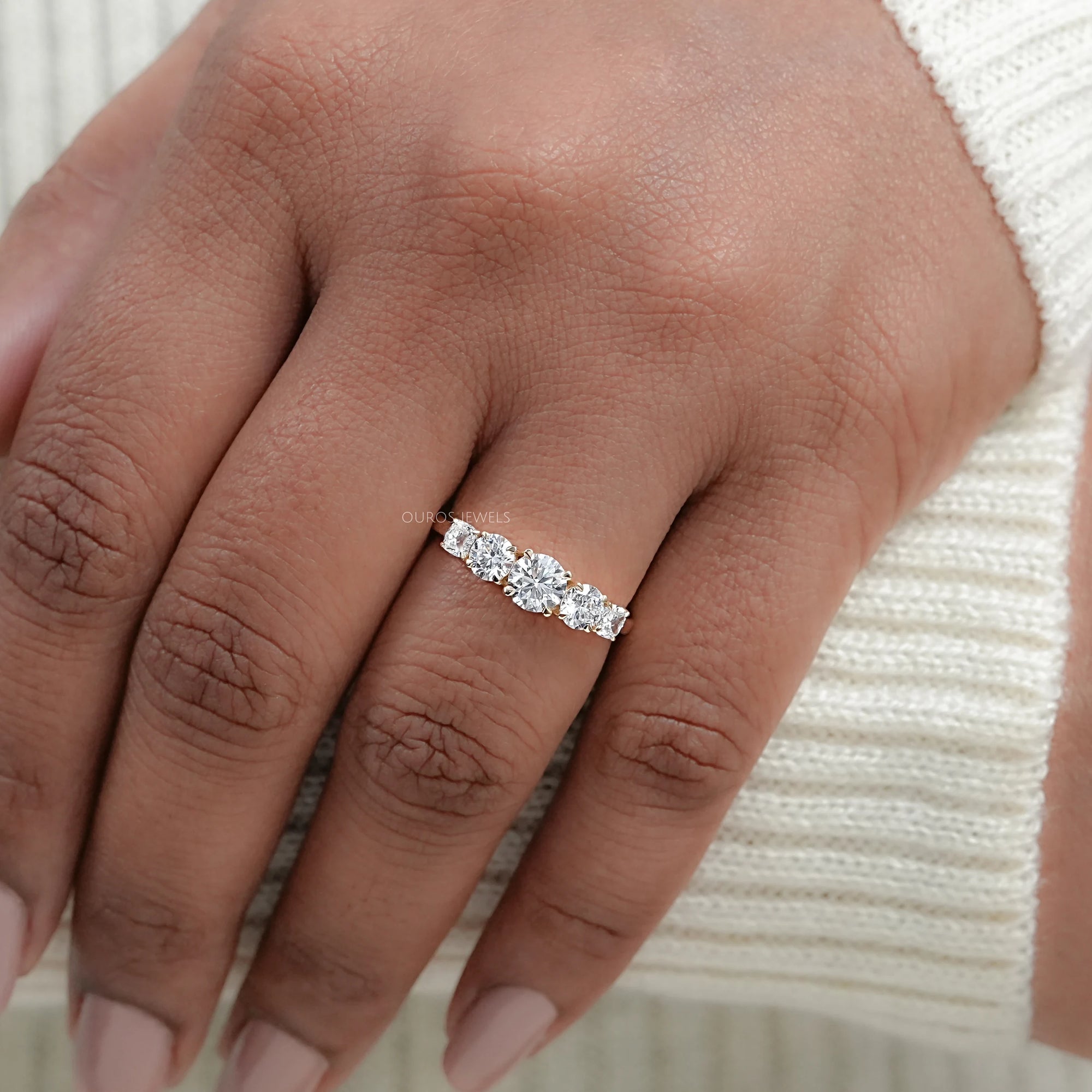 Cushion And Round Diamond Five Stone Engagement Ring Ring