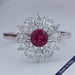 Ruby Round And Lab Diamond Floral Halo Engagement Ring