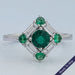 Green Round And Baguette Diamond Halo Engagement Ring