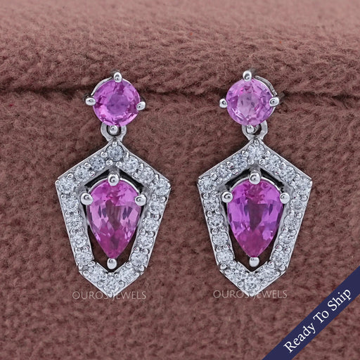 Pear Shape Halo Gemstone Dangle Earrings