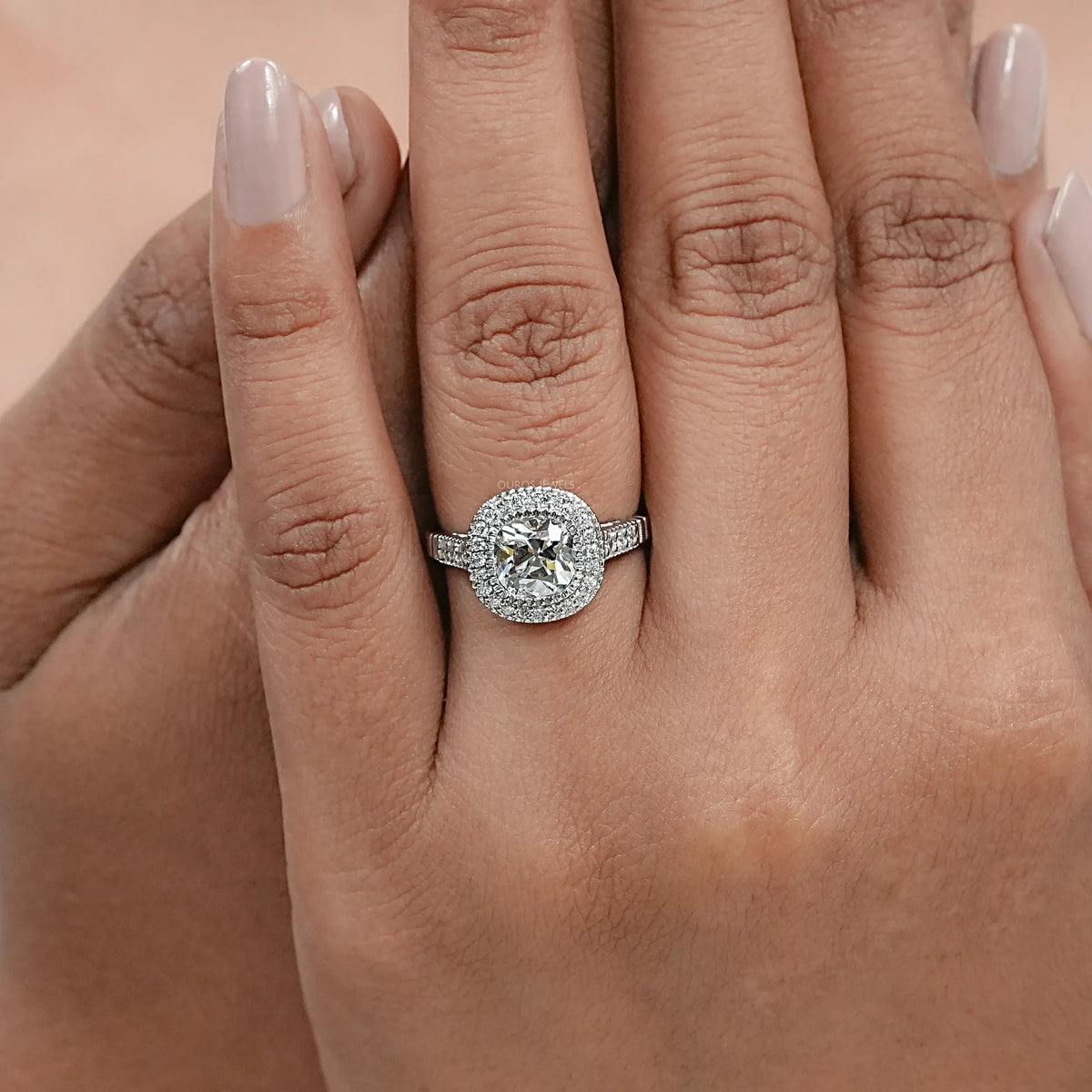 Old Mine Cushion Lab Diamond Halo Engagement Ring Rings