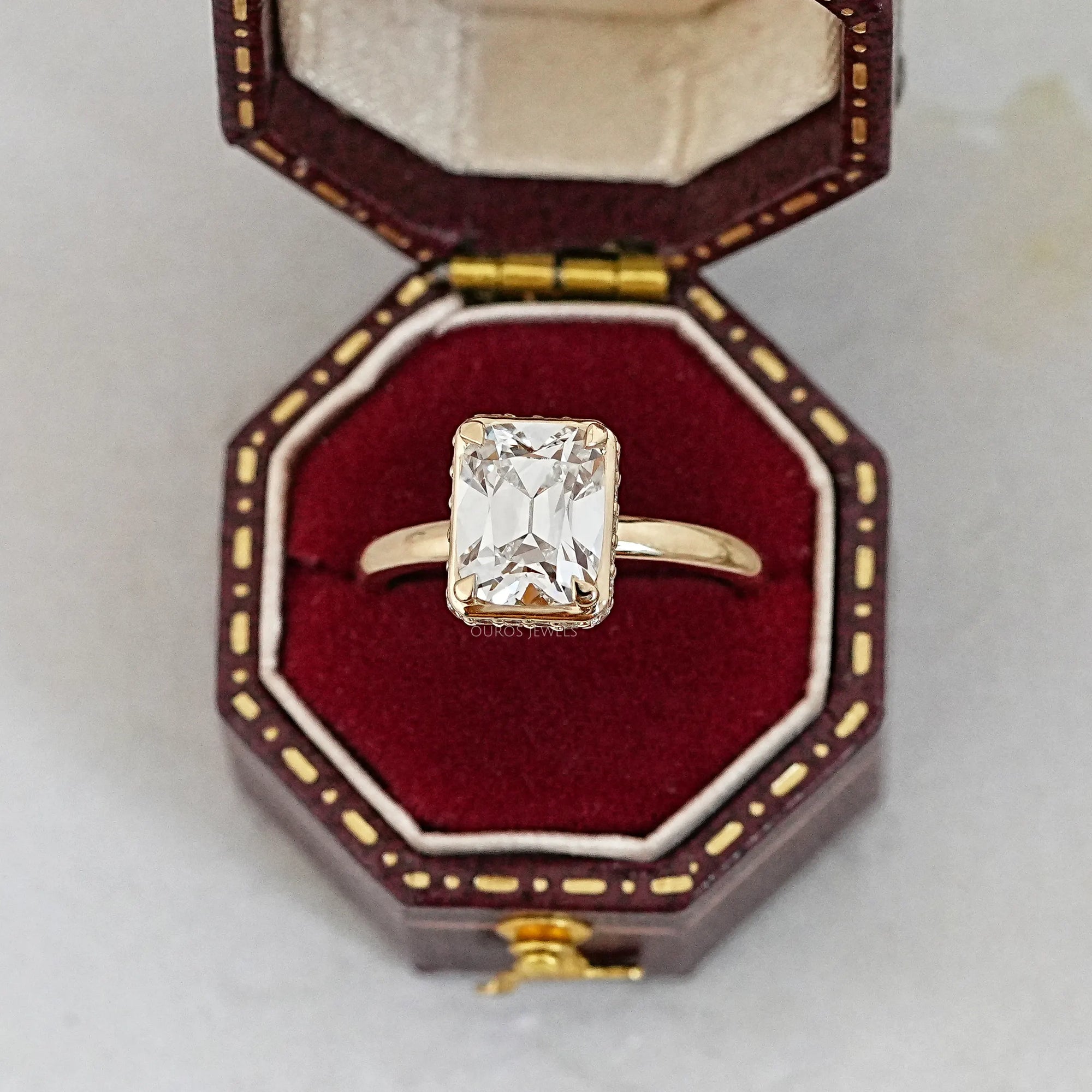 Old Mine Cushion Cut Hidden Halo Engagement Ring Rings