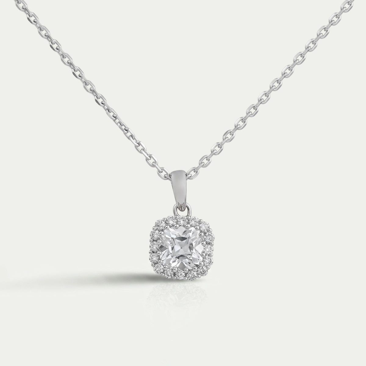 Old Mine Cushion Lab Diamond Halo Pendant Necklaces