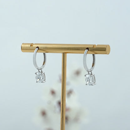 Old Mine Cushion Cut Dangle Hoop Earrings