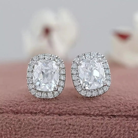 Old Mine Cushion Cut Halo Stud Earrings Earrings