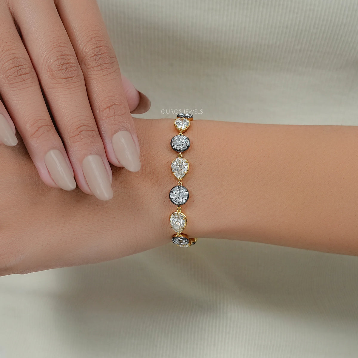 Multi Shape Diamond Button Back Tennis Bracelet