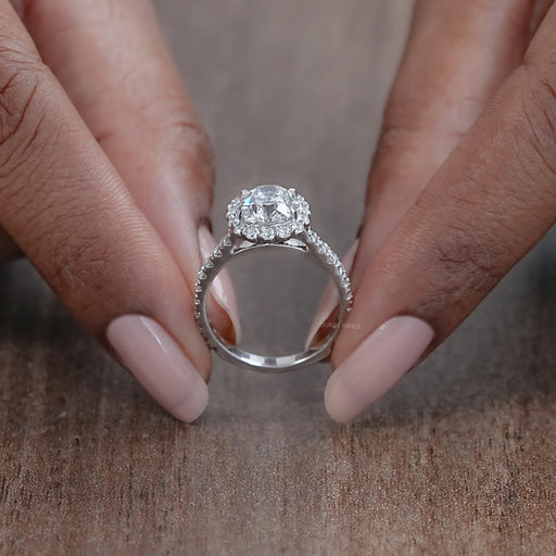 Old Mine Cushion Cut Halo With Accent Engagement Ring Ring