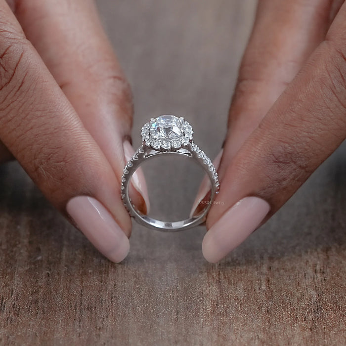 Old Mine Cushion Cut Halo With Accent Engagement Ring Ring