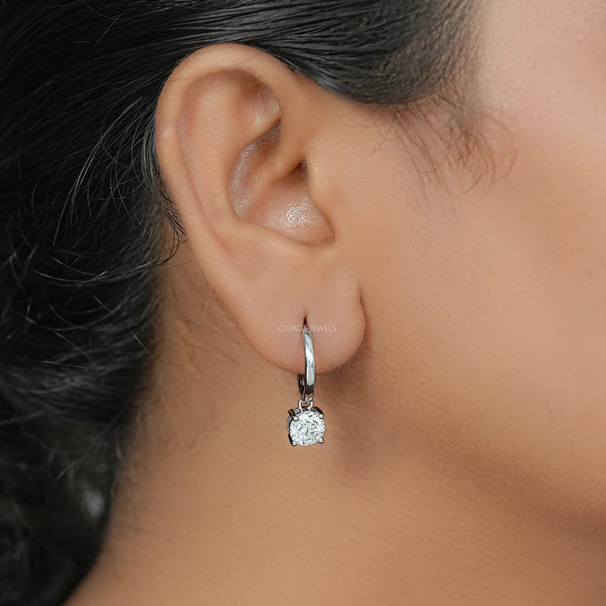 OEC Round Diamond Dangle Hoop Earrings