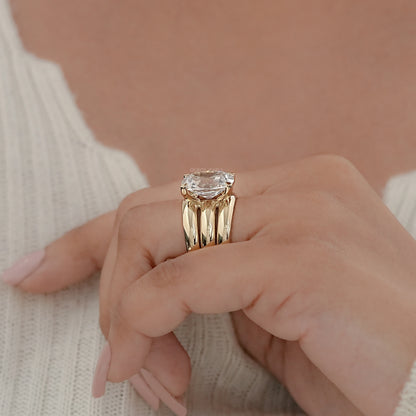 Old Mine Cushion Diamond Wide Wedding Band Ring