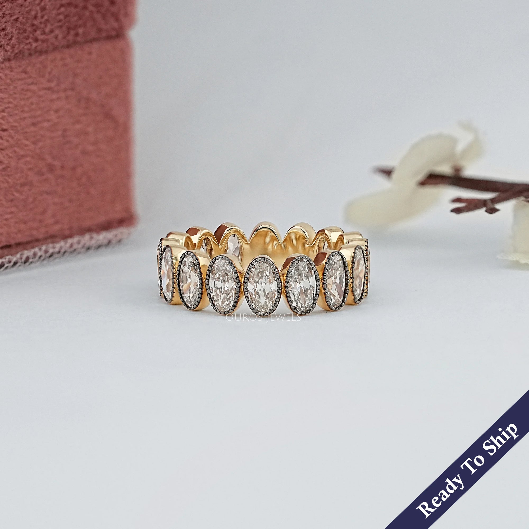 Old Mine Oval Lab Diamond Eternity Band Ring