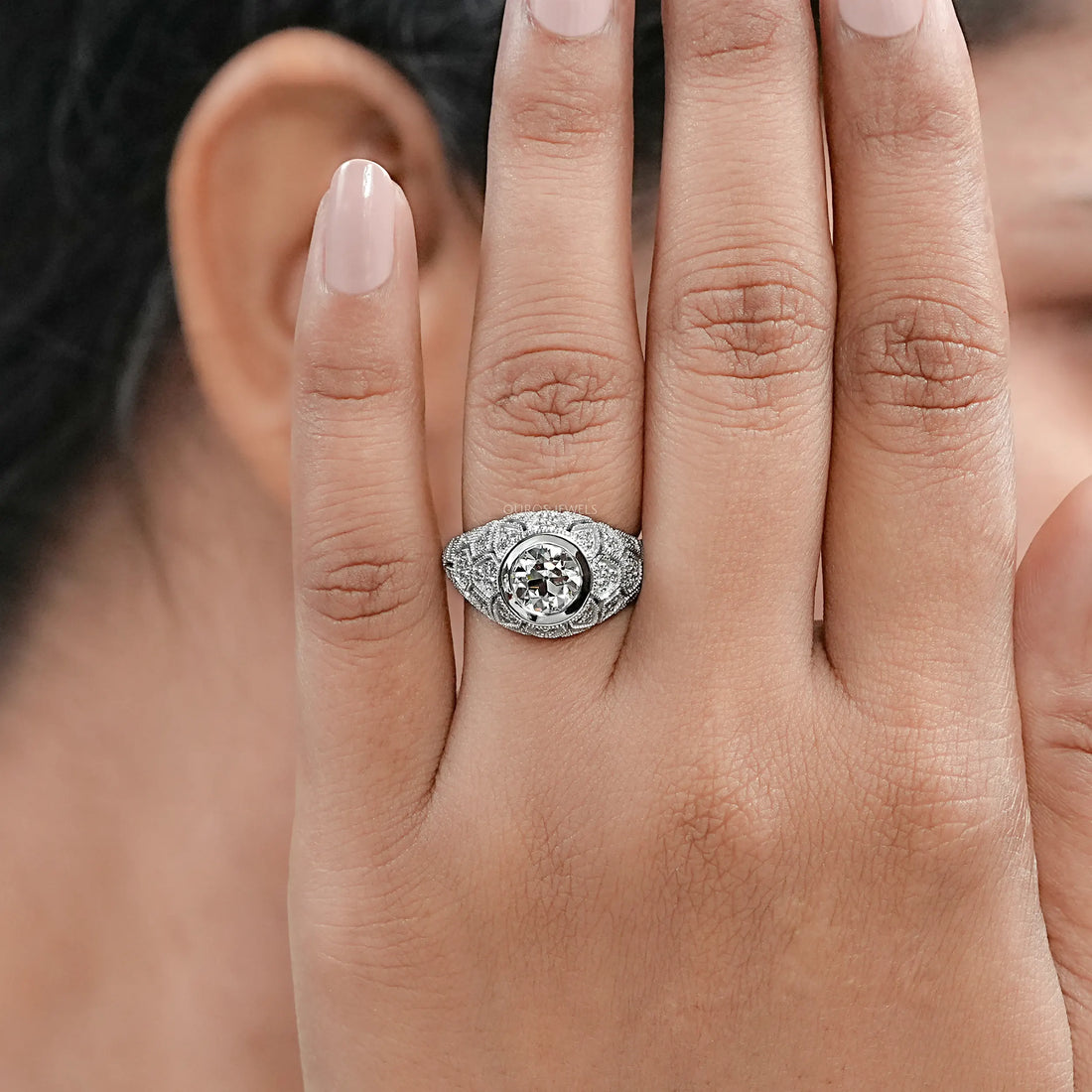 Old European Round Cut With Milgrain Work Ring Ring