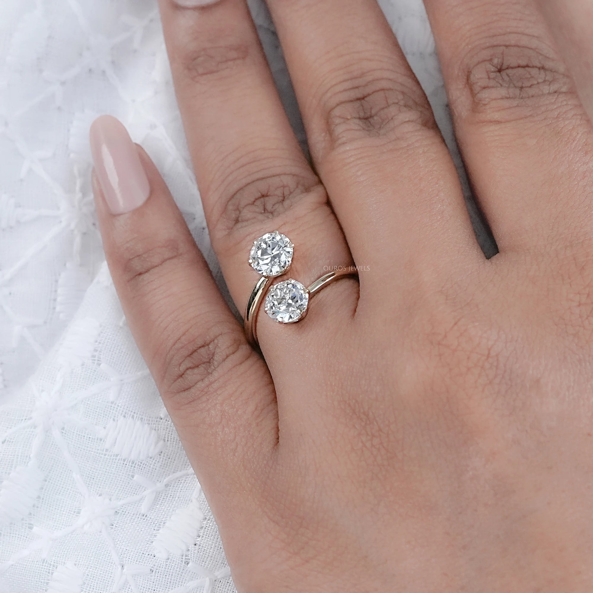 Old European Round Diamond Toi Et Moi Engagement Ring Rings