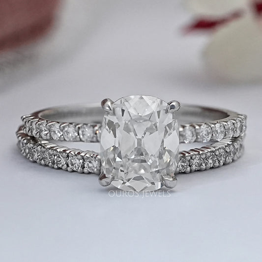 Old Mine Cushion Cut Solitaire Accent Bridal Ring Set Ring