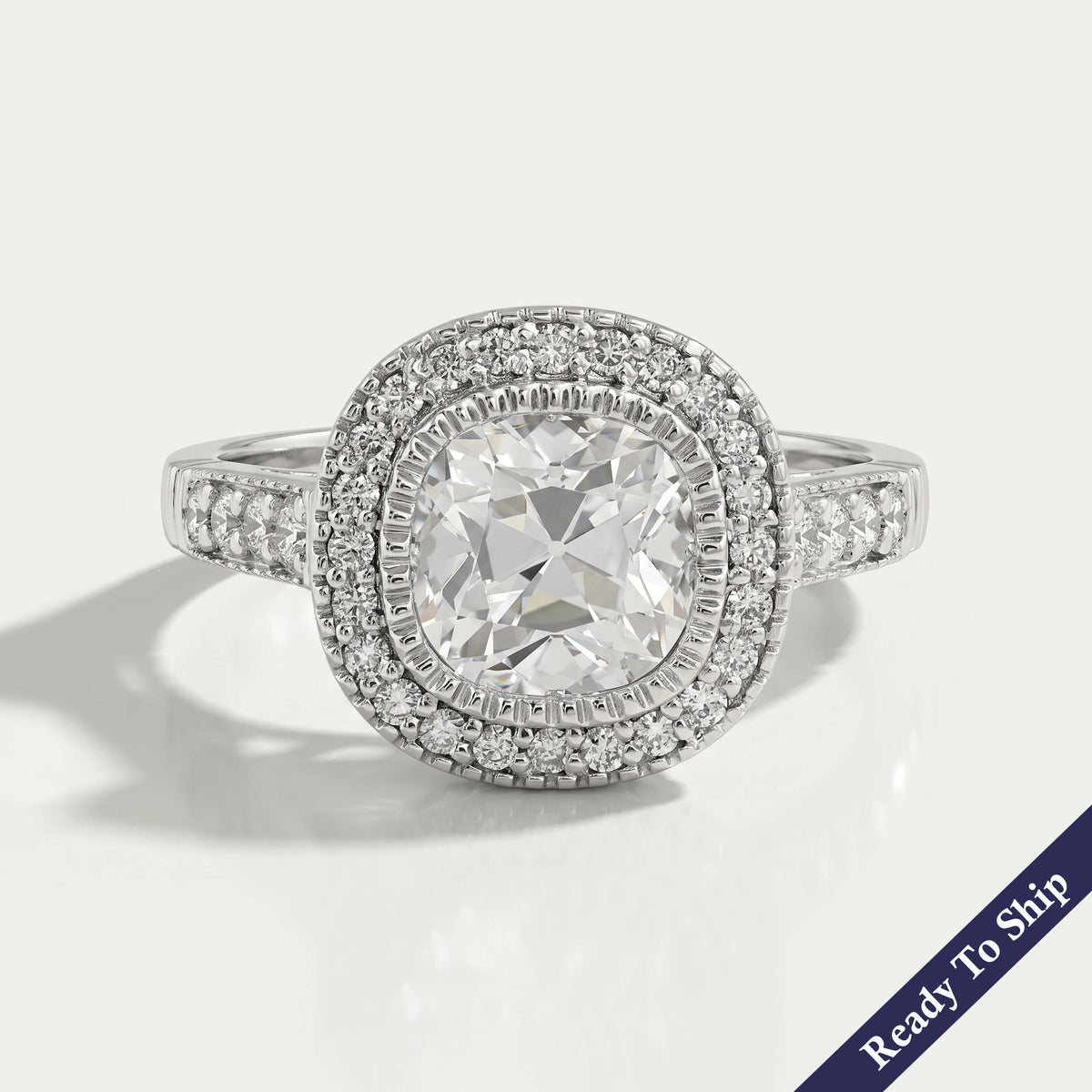 Old Mine Cushion Lab Diamond Halo Engagement Ring Rings