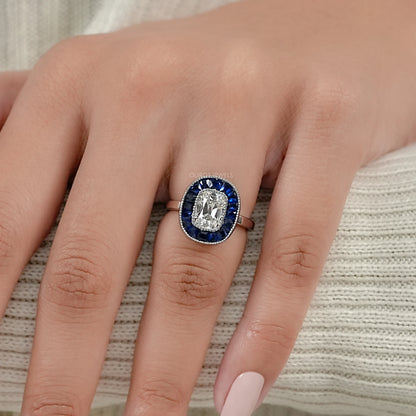 Old Mine Cushion Cut Halo Gemstone Engagement Ring Rings