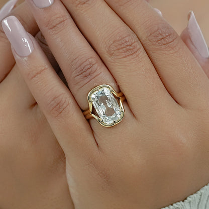 Old Mine Cushion Diamond Half Bezel Set Split Shank Ring Ring