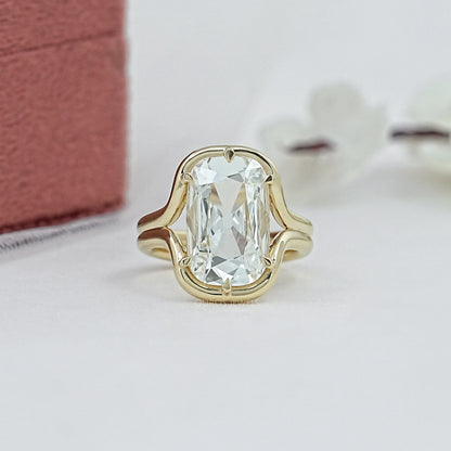 Old Mine Cushion Diamond Half Bezel Set Split Shank Ring Ring