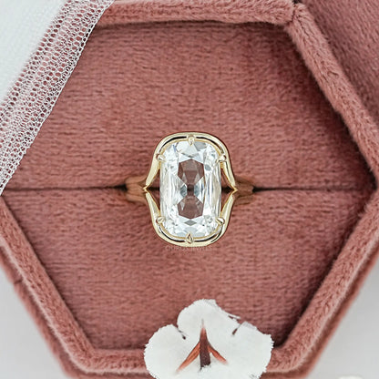 Old Mine Cushion Diamond Half Bezel Set Split Shank Ring Ring