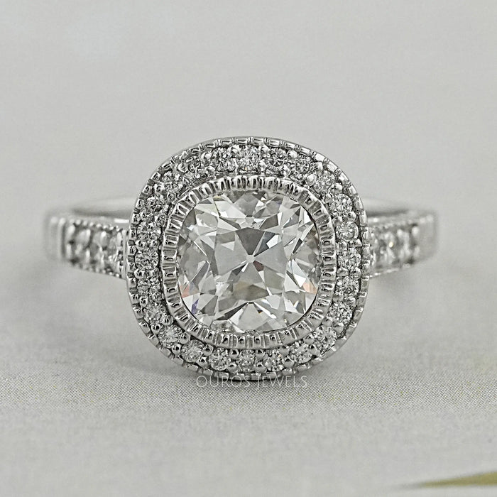 Old Mine Cushion Cut Halo Diamond Engagement Ring Ring