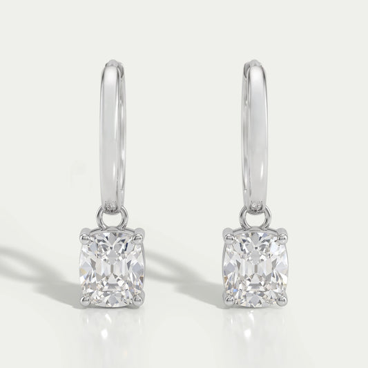 Old Mine Cushion Cut Dangle Hoop Earrings Earrings