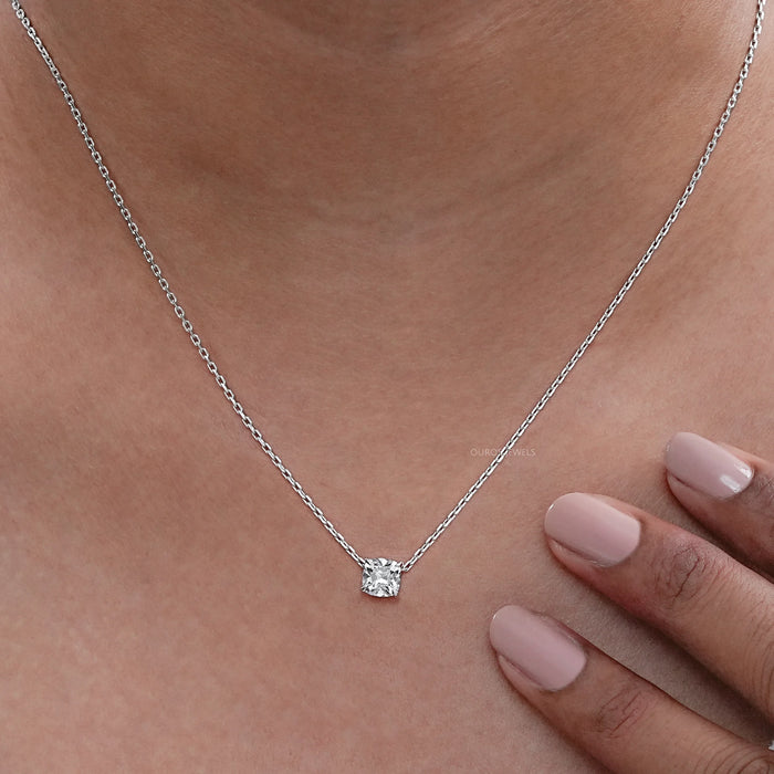 Square Old Mine Cushion Lab Diamond Solitaire Pendant Necklaces