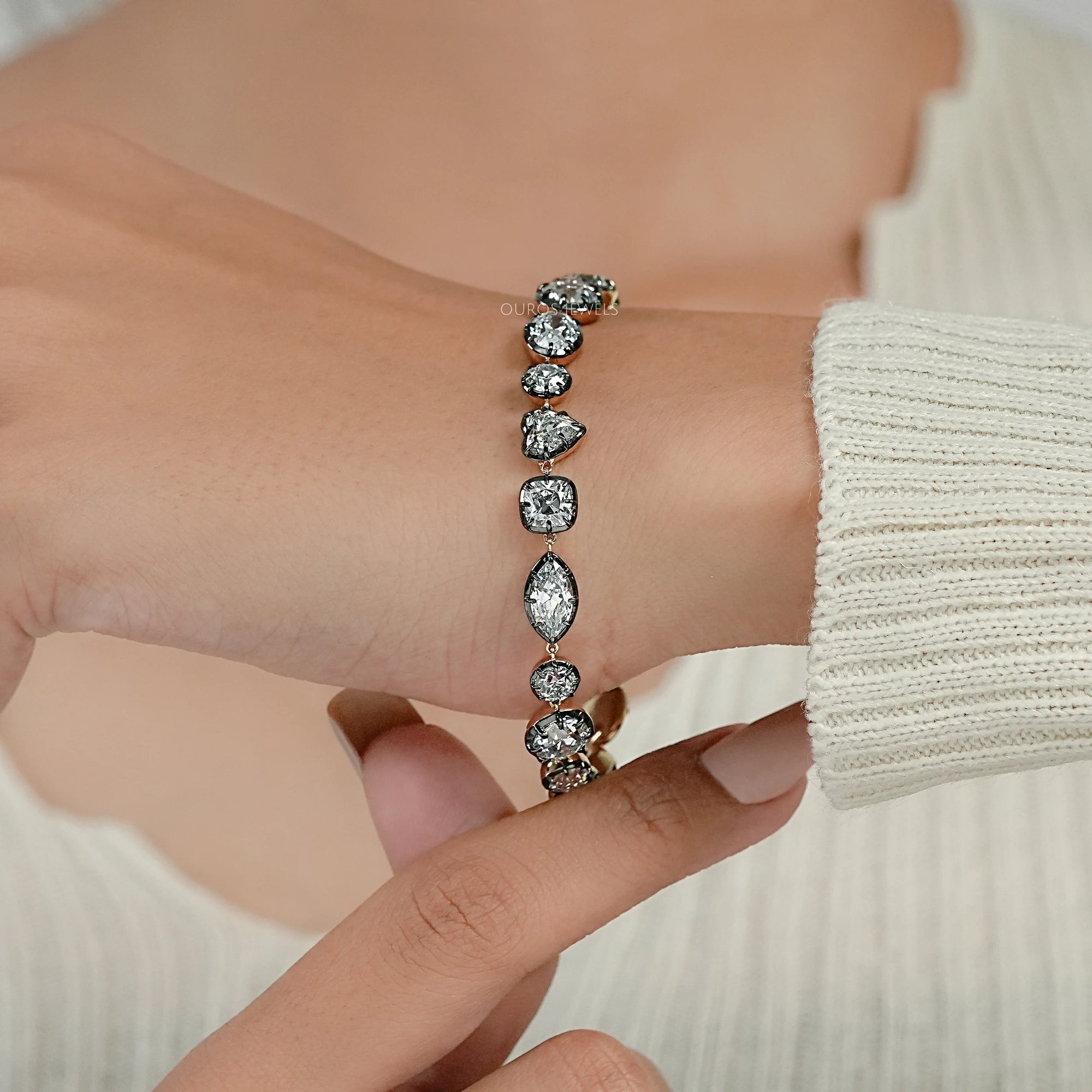 Multi Shape Old Cut Lab Diamond Bracelet