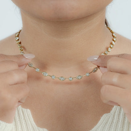 Bezel Set Old Mine Marquise Diamond Necklace Necklaces