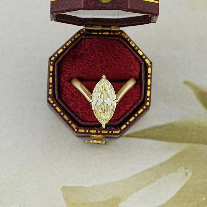 Yellow Old Mine Marquise Diamond V Shape Solitaire Ring Rings