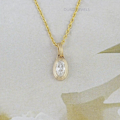 Old Mine Moval Lab Diamond Bezel Set Pendant Necklaces