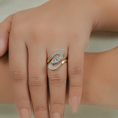 Old Mine Moval Diamond Bypass Accent Ring