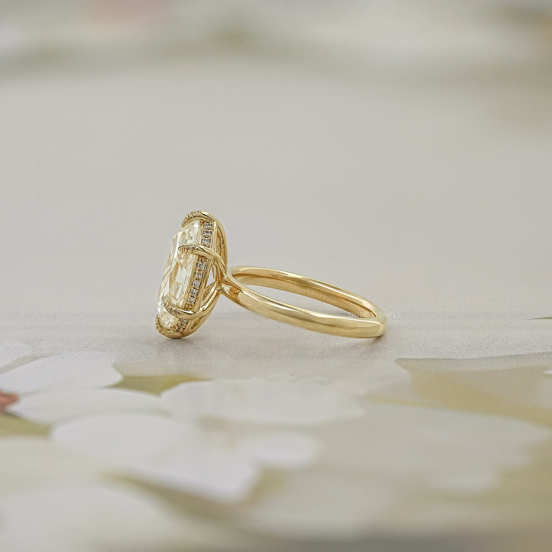 Old Mine Moval Cut Hidden Halo Engagement Ring Ring