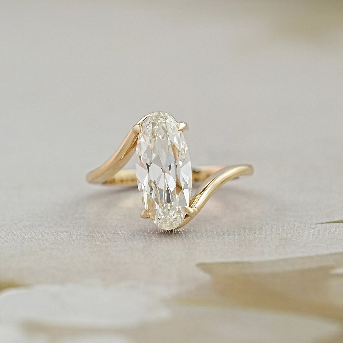 Old Mine Moval Cut Lab Diamond Bypass Ring Rings