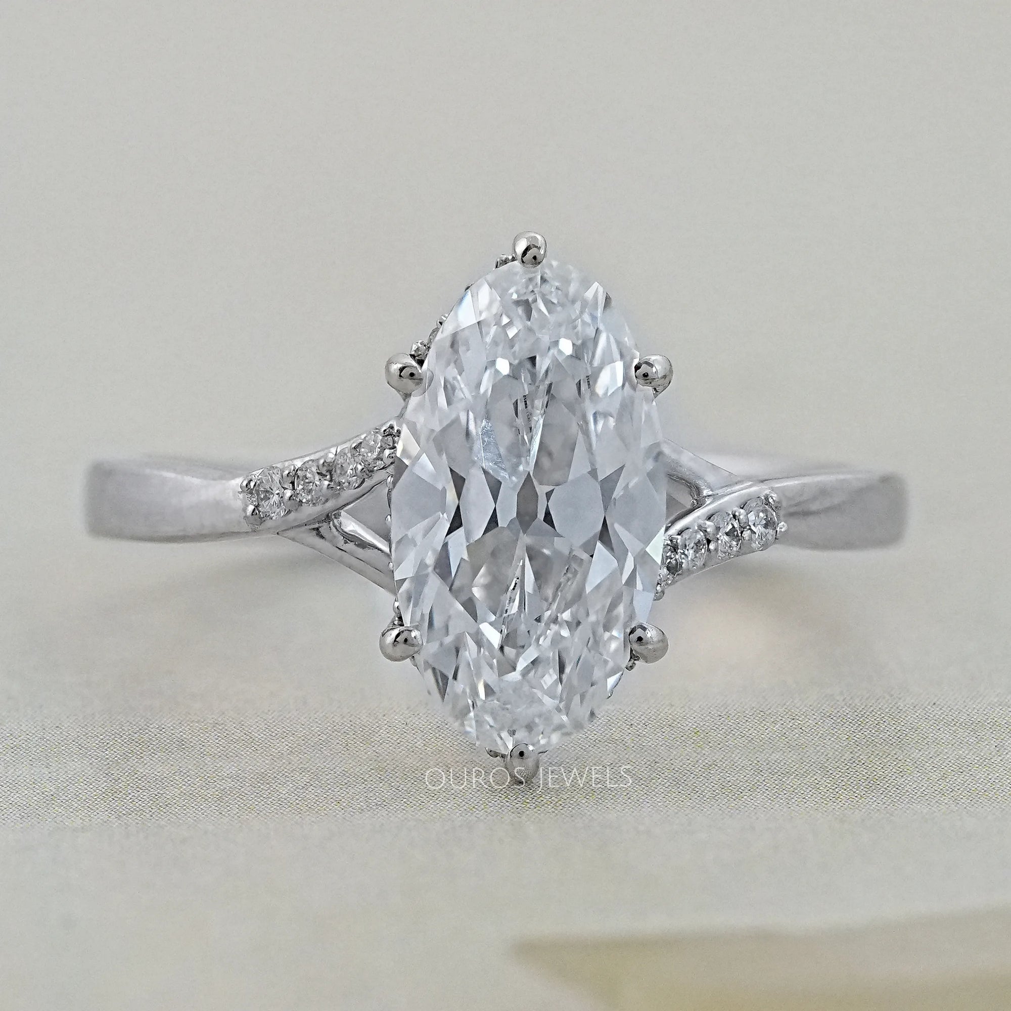 Old Mine Moval Cut Accent Diamond Split Shank Ring Rings