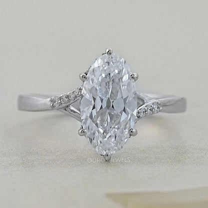 Old Mine Moval Cut Accent Diamond Split Shank Ring Rings