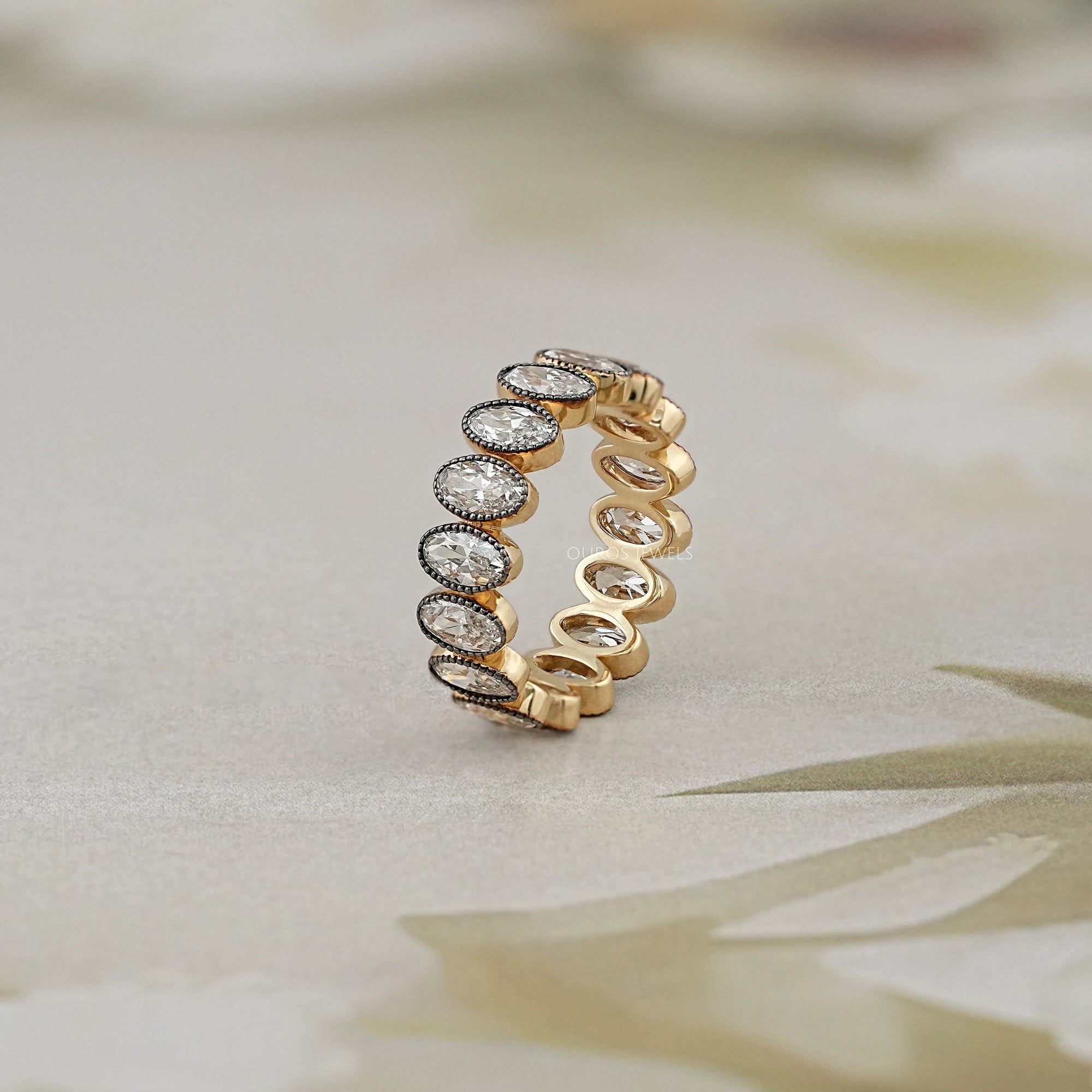 Old Mine Oval Cut Black Coating Eternity Band