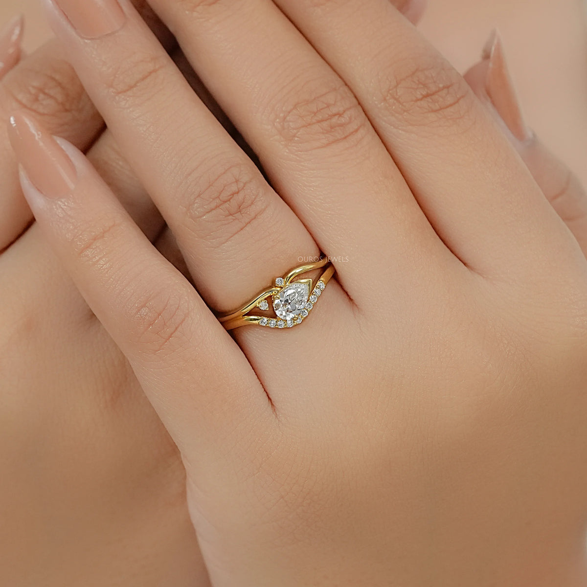 Old Mine Pear Lab Diamond Split Shank Bypass Ring