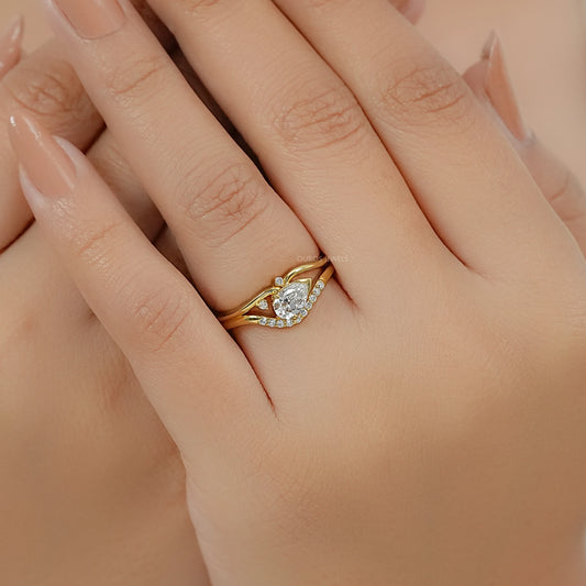 Old Mine Pear Lab Diamond Split Shank Bypass Ring Ring