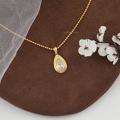 Old Mine Pear Lab Diamond Bezel Set Pendant Necklaces