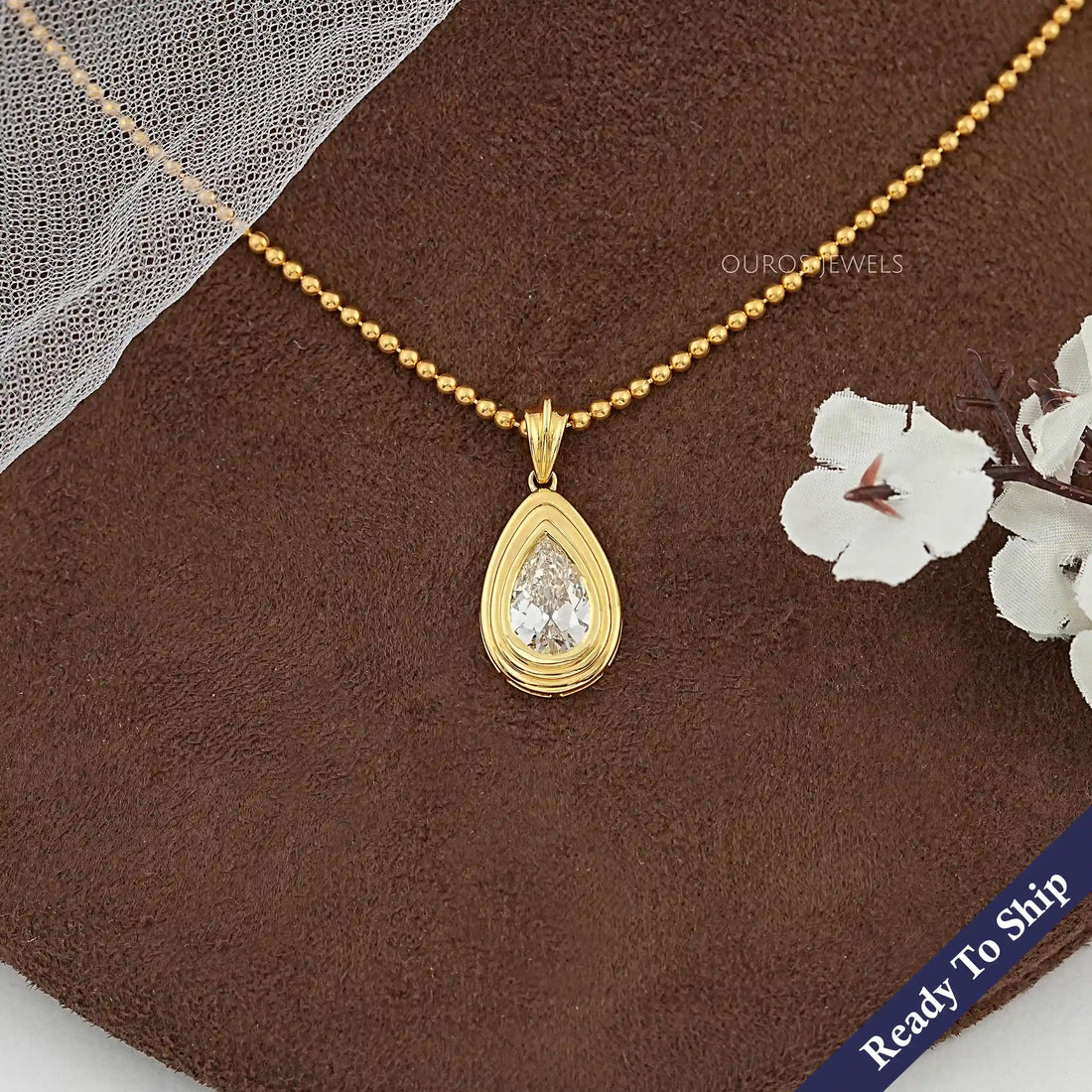 Old Mine Pear Lab Diamond Bezel Set Pendant Necklaces