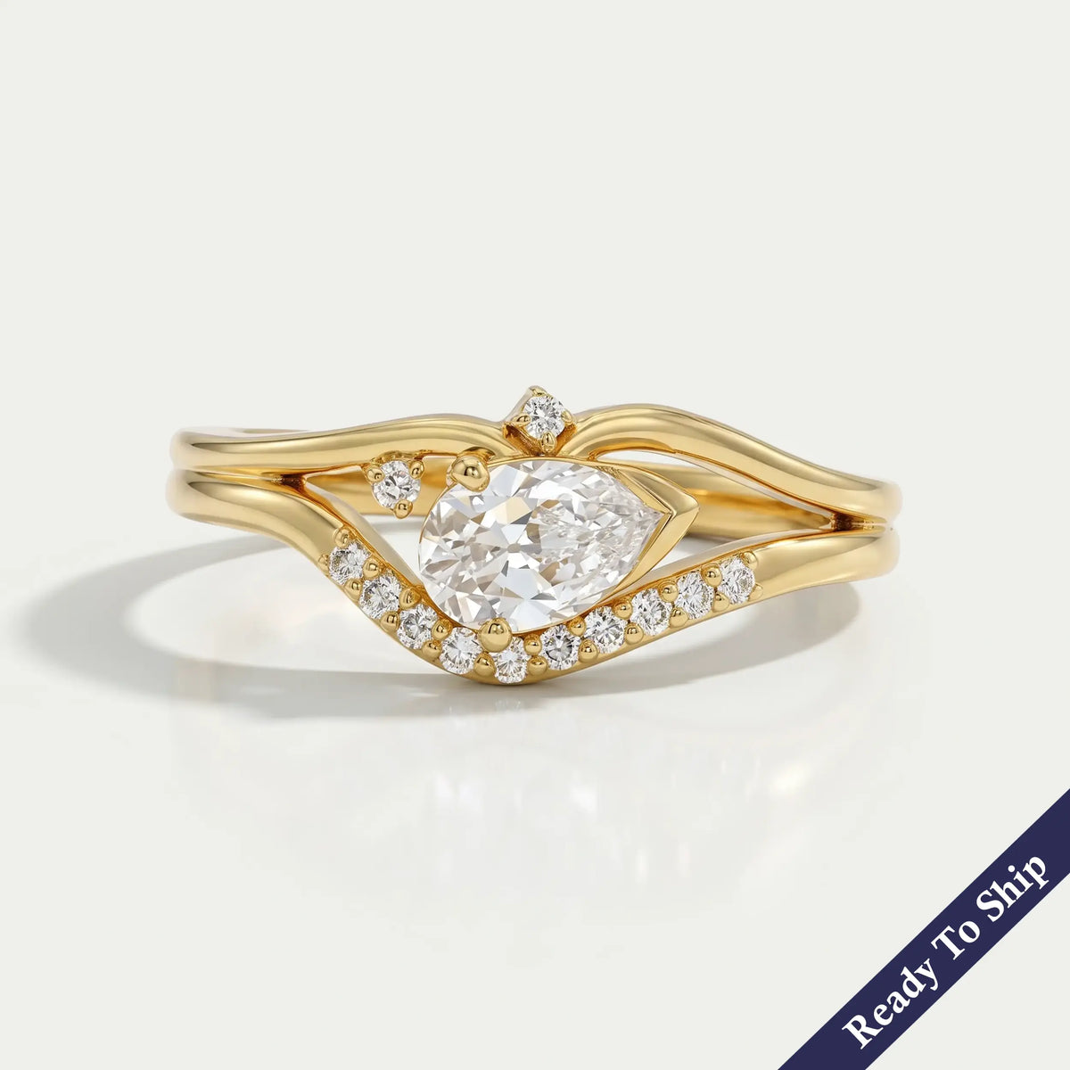 Old Mine Pear Lab Diamond Split Shank Bypass Ring