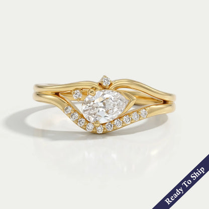 Old Mine Pear Lab Diamond Split Shank Bypass Ring