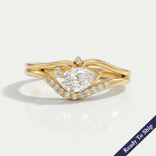 Old Mine Pear Lab Diamond Split Shank Bypass Ring Ring