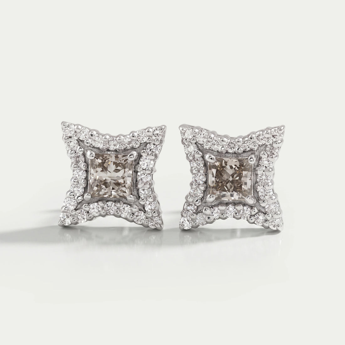 Olive Color Diamond Halo Princess Stud Earring Earrings