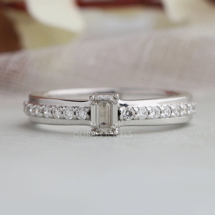 Olive Emerald Diamond Solitaire Accent Ring Rings